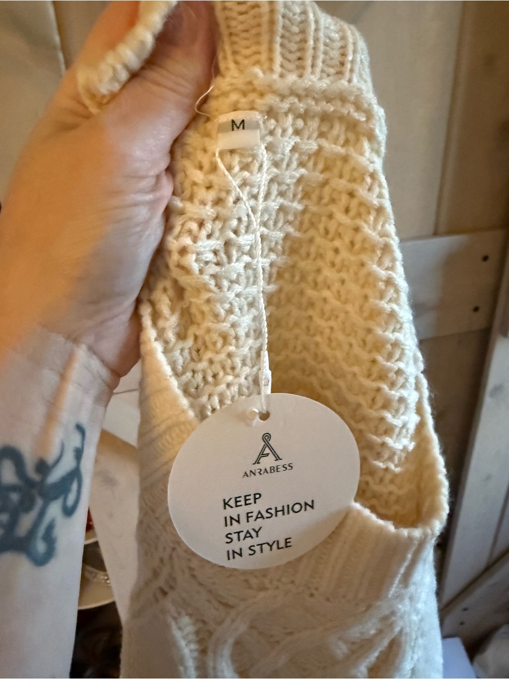 NWT Cable Knit Mini Dress in Cream - Picture 5 of 8